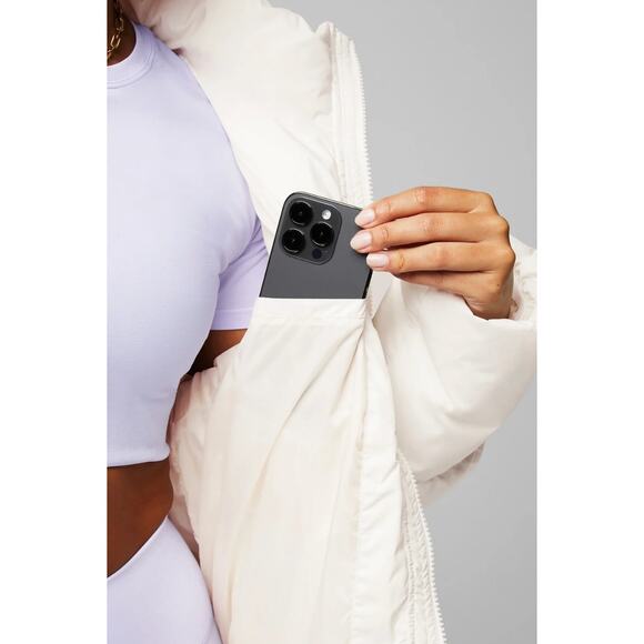 Fabletics Essential Puffer Coat Jacket Womens Size XS Bone White New Flawed - Picture 3 of 12